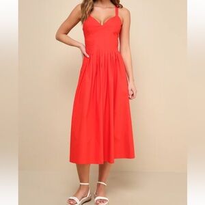 Lulus Strolling Sicily Red Pleated Backless Midi Dress With Pockets size XL